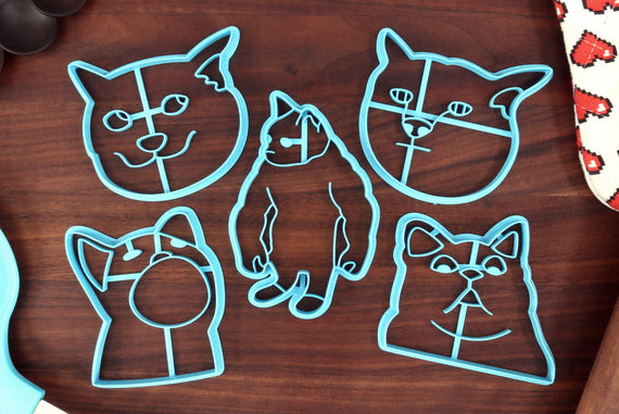 Cat Meme Cookie Cutters - Pop Cat, Stronk Cat, Schmuserkadser, Gasping Cat, Disappointed Cat - Cat Memes