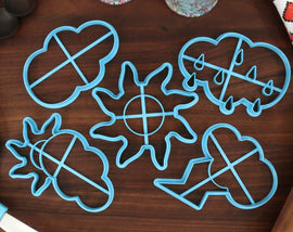 Forecasted Weather Cookie Cutters, Set 1 - Cloudy Overcast, Partly Cloudy, Rainy Skies, Sunny Weather, Thunder Storm Cutters