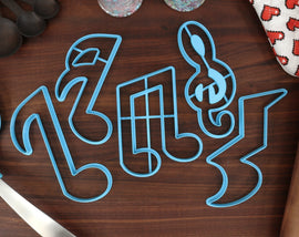 Musical Notes Cookie Cutters, Set 1 - Beamed Notes, Quarter Notes, Quarter Rest, Sixteenth Note, Treble Clef Music Cutter
