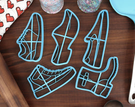 Fancy Footwear Cookie Cutters, Set 1 - Biker Boots, Gumshoes, Running Shoes, Slip-ons, Wooden Clogs - Summer Shopping Cookie Cutter