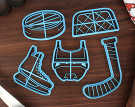 Hockey Cookie Cutters, Set 1 - Goal, Puck, Helmet, Skates, Hockey Stick - Street Sports