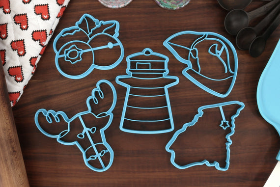 Maine Cookie Cutters - Blueberries, Lighthouse, Maine State Outline, Moose Face, Puffin Face - ME Gift Idea