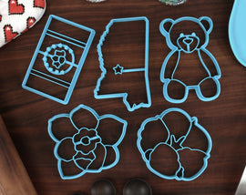Mississippi Cookie Cutters - Cotton Plant, Magnolia Flower, Mississippi Flag, Outline of Mississippi, Teddy Bear - MS Gift Idea