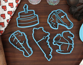 Kentucky Cookie Cutters - Kentucky State Outline, Horse Head, Gray Squirrel, Fried Chicken, Birthday Cake - KY Gift Idea