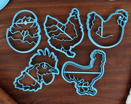 Leghorn Chicken Cookie Cutters - Cartoon Leghorn, Leghorn Chick, Leghorn Face, Leghorn Outline, Standing Leghorn - Gift for Chicken Owners