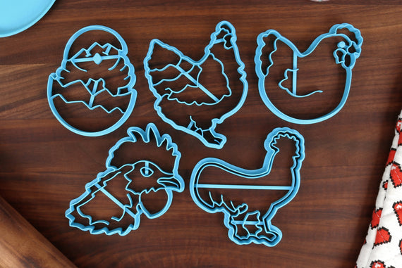 Leghorn Chicken Cookie Cutters - Cartoon Leghorn, Leghorn Chick, Leghorn Face, Leghorn Outline, Standing Leghorn - Gift for Chicken Owners