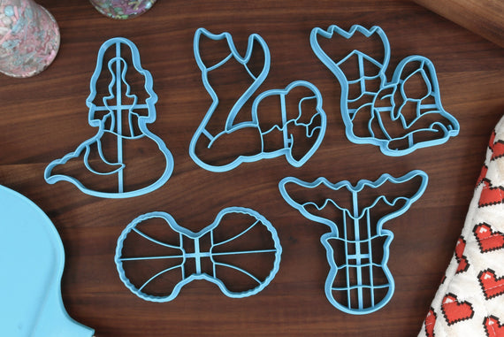 Mystical Mermaids Cookie Cutters - Lounging Mermaid, Body Outline, Mermaids Tail, Seashell Bra, Sea Siren Sitting - Gift for Sea Life Cutter