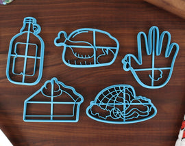 Thanksgiving Day Cookie Cutters - Cider Jug, Hand Turkey, Pumpkin Pie, Smoked Ham, Thanksgiving Turkey - Holiday Cookies & Merch
