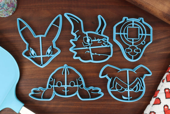 Digimon Cookie Cutters - D-Ark Digivice, Guilmon, Renamon, Terriermon, Yarmon - Digimon Adventure Cookies