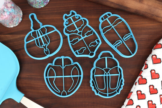 Beetles Cookie Cutters - American Burrowing Beetle, Japanese Beetle, Jewel Beetle, Tortoise Beetle, Violin Beetle - Etymologist Gift & Merch