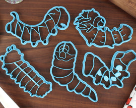 Moth Caterpillars Cookie Cutters - Crecopia Silk, Fawn Sphinx, Hickory Horned Devil, Pandorus Sphinx, Polyphemus - Caterpillar Cookies