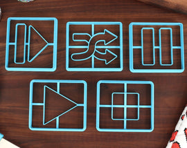 Technology Symbols Cookie Cutters, Set 2 - Eject Button, Pause Button, Play Button, Shuffle Button, Stop Button - More Internet Icons