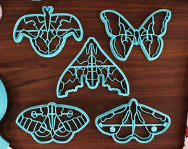 Moth Cookie Cutters Set 2 - Ailanthus Silkmoth, Atlas Moth, Cinnabar Moth, Io Moth, Lime Hawk - Moths Merch - Insect Gifts - Bug Presents