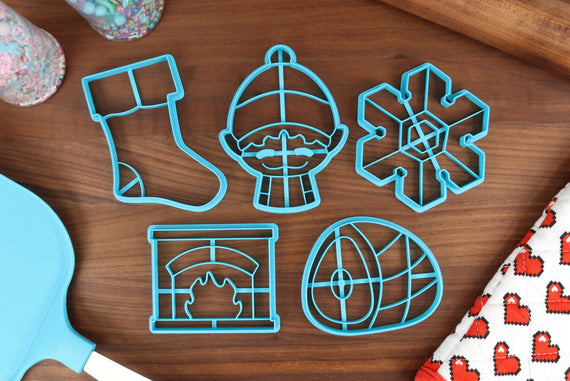 More Christmas Cookie Cutters - Baked Ham, Christmas Stocking, Fireplace, Happy Elf, Plate Snowflake - Holiday Cookies, Set two