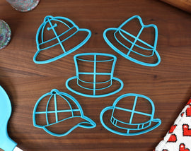 Assorted Hats Cookie Cutters - Binoculars, Chalk Body Outline, Deerstalker Hat, Detective Pipe, Vintage Camera - Hat Cookies