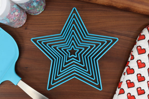 XL Star Cookie Cutters - 8in Through 1in - Concentric Cutter - All Sizes included - Decorative Fondant Cakes & Cookie Towers