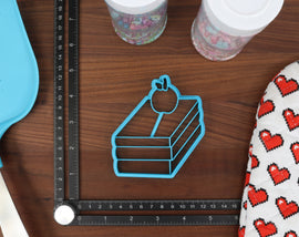 Leisurely Library Cookie Cutters - Apple on Books, Bookshelf, Stick of Butter, Checkout Card, Library Building, Overdue Stamp - Leisure Joy
