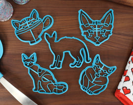 Devon Rex Cookie Cutters - Devon Rex Face, Rex Outline, Teacup Devon Rex, Sitting Devon, Devon Detail - Kitty Cat Merch