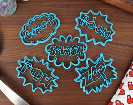 Comic Sounds Cookie Cutters - Boom, Crash, Pow, Splash, Zap - Comic Sound Effects - Onomatopoeia Cutter - Effect Words & Dramatic Text